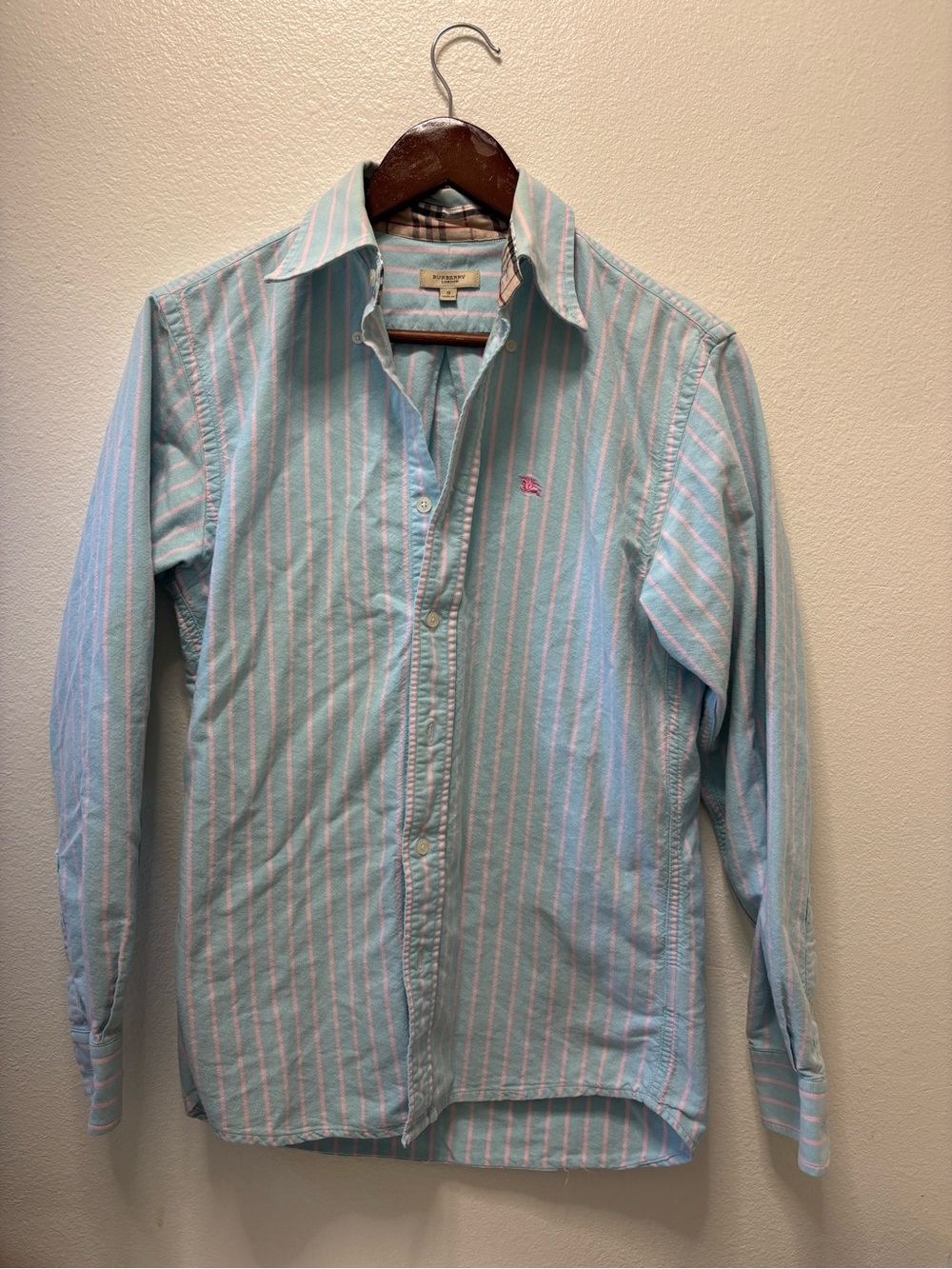Burberry Blue and Pink Striped Cotton Dress Shirt